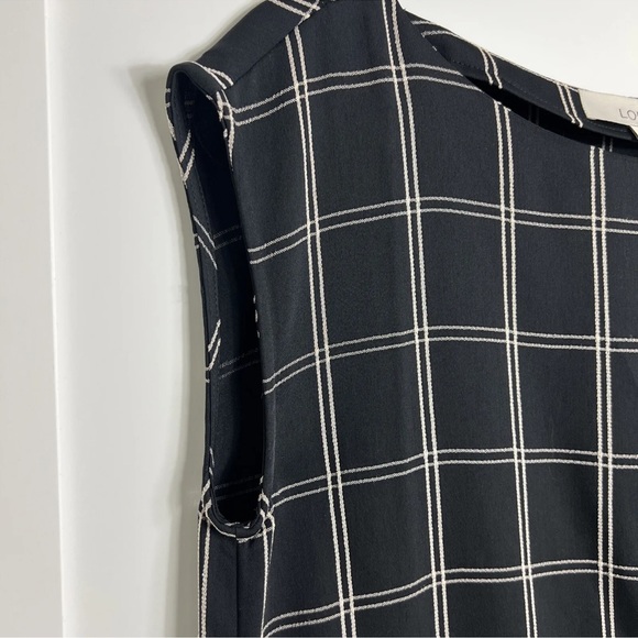 Loft Sleeveless Window Pane Shift Dress Tie Waist Black White Cap Sleeve Size 6 - Picture 7 of 9